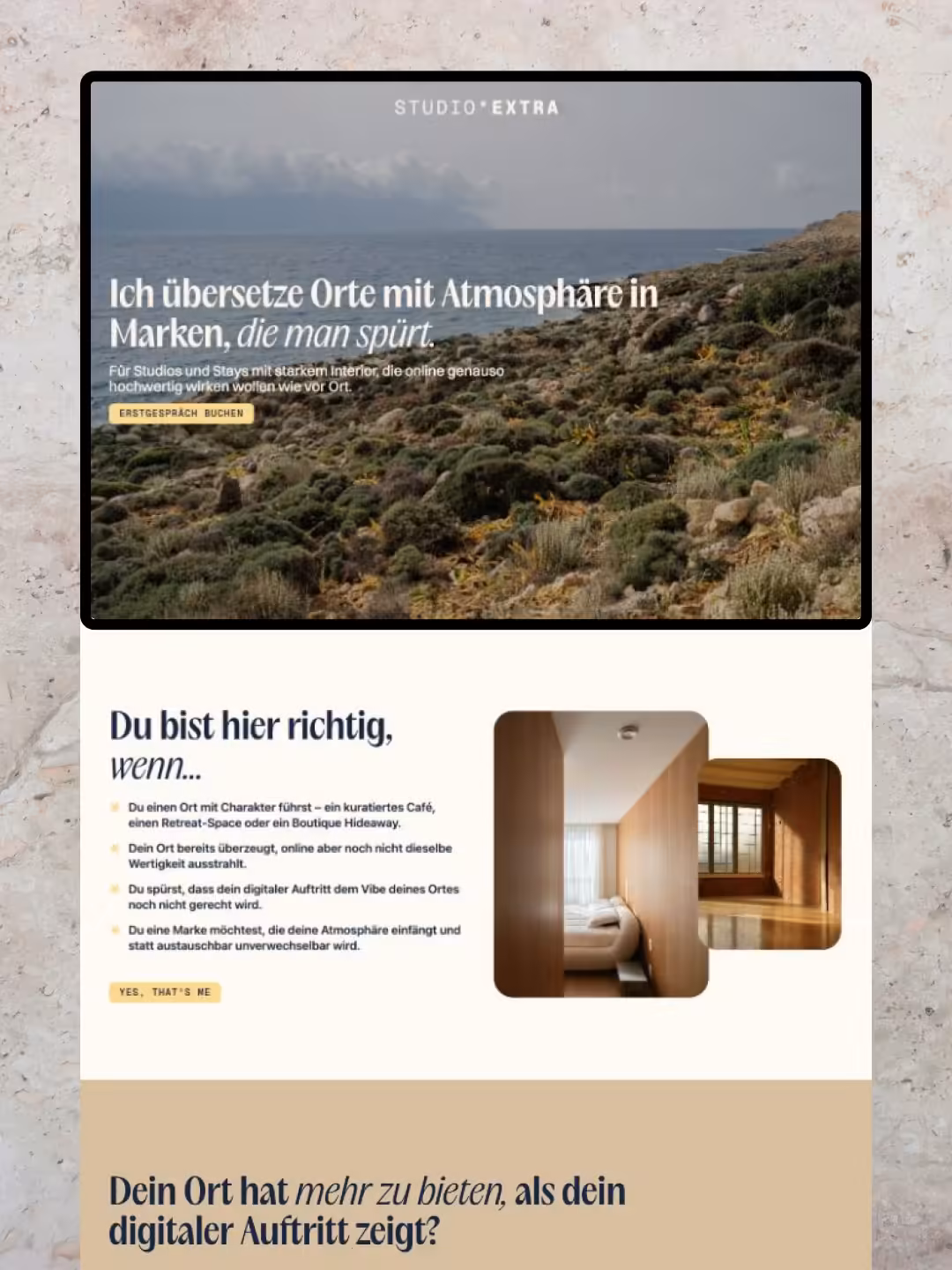 Ausschnitt der Studio-Extra-Website mit Landschaftsfoto und Überschrift