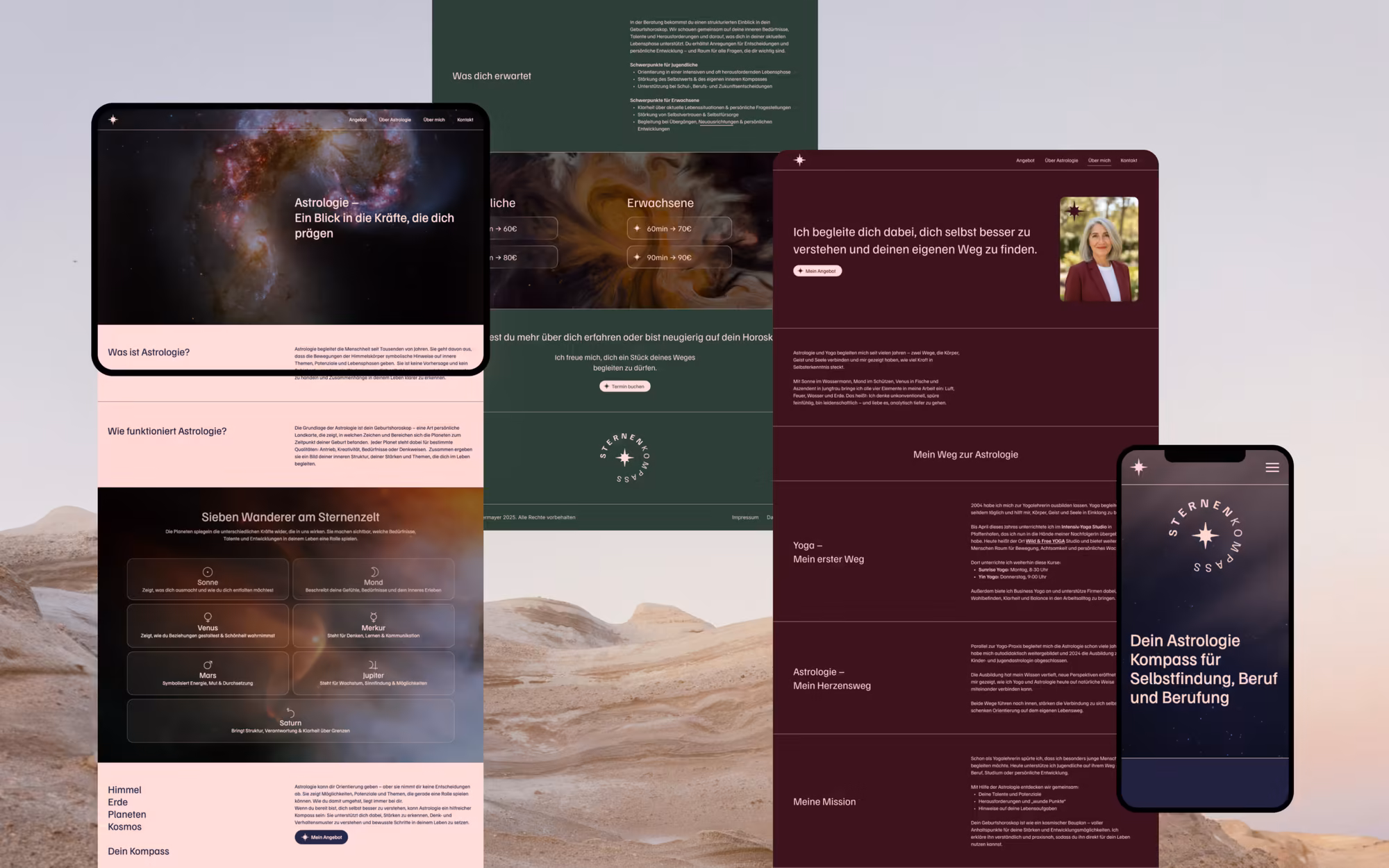 Website von Sternenkompass auf Desktop, Tablet und Smartphone