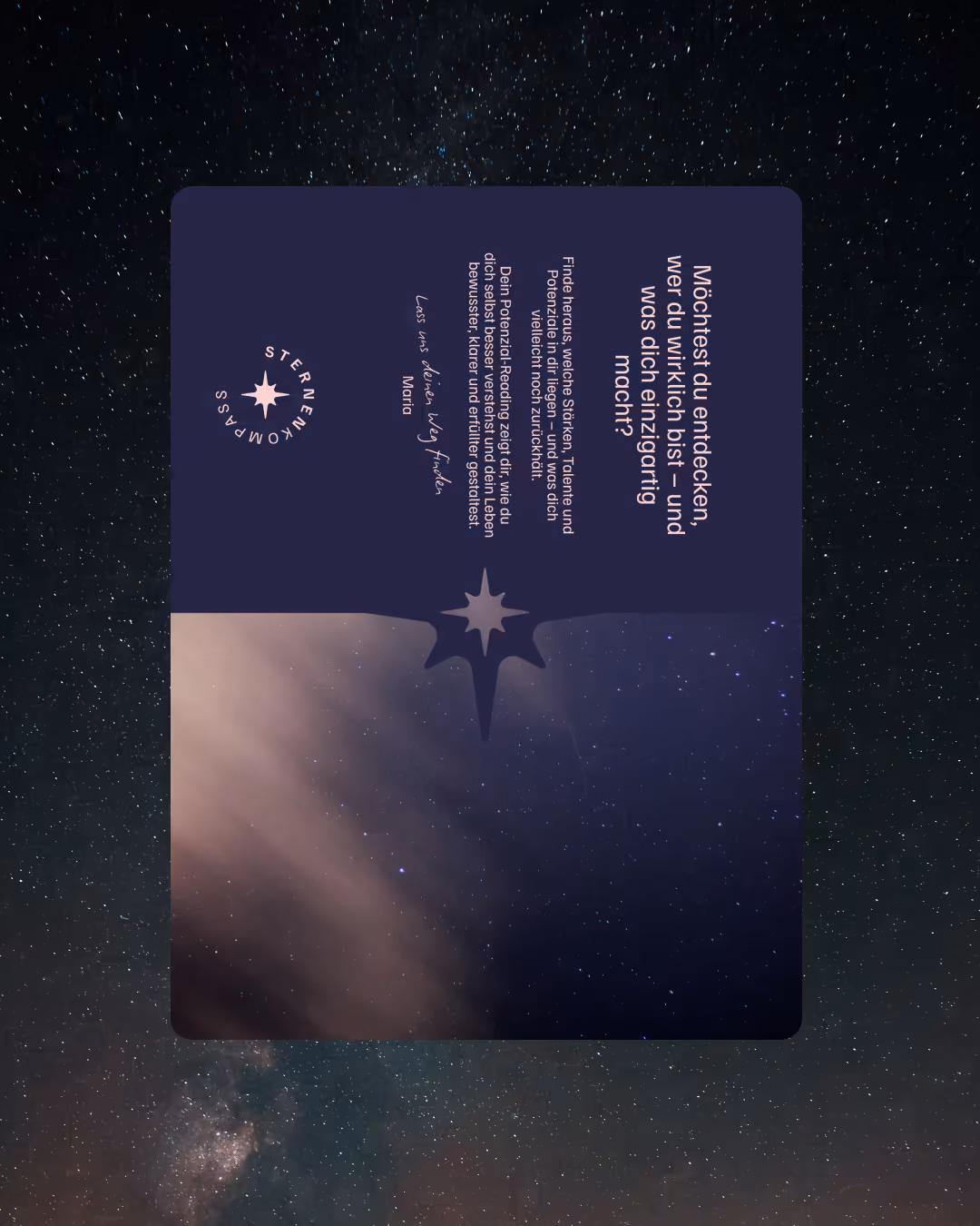 Karte von Sternenkompass mit Kompassstern vor Sternenhimmel